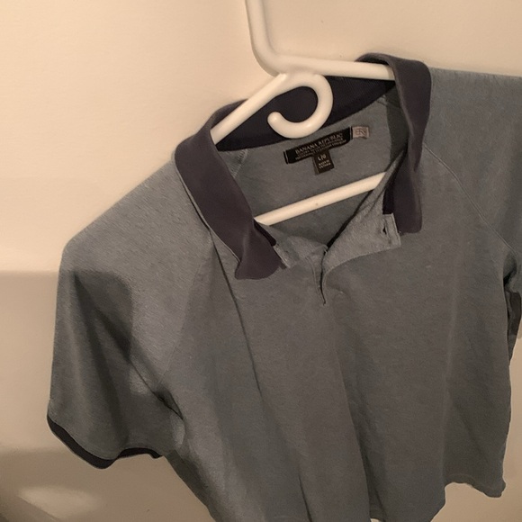 Stellar Greyish Blue Banana Republic Luxury Touch 100% Cotton Polo Shirt SZ L 🔥 - Picture 2 of 7